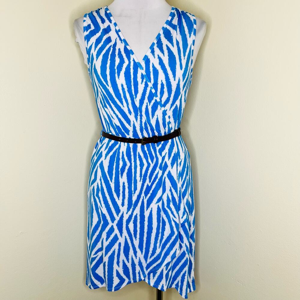 Tart Collections Cambria Dress XS Blue Jersey Belted Faux Wrap V-Neck High Low